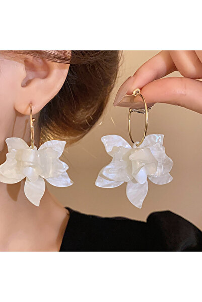 RINHOO FRIENDSHIP ER25Y0127-1 أقراط دائرية من الراتنج الأبيض على شكل زهرة للن...