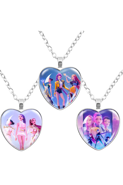 Choice مجموعة قلادة صائدي الشياطين من كيبوب، قلادة شخصية هانتريكس على شكل قلب...