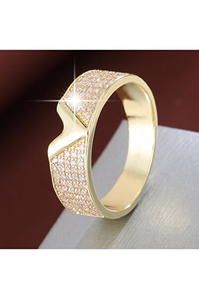 Choice خاتم نسائي ذهبي أبيض بتصميم حرف V أنيق مرصع بالزركونيا الصناعية، مناسب...