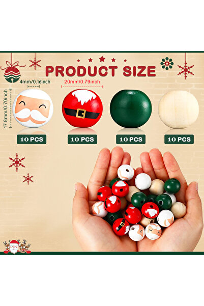 Choice 40 قطعة من خرز عيد الميلاد الخشبي، كمية عشوائية، خرز عيد الميلاد الخشب...