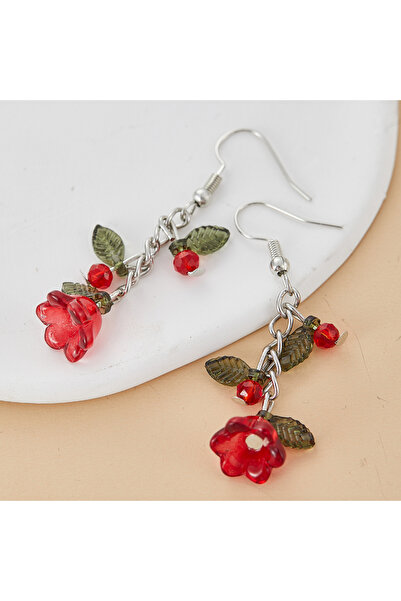 Choice WF1221-1 Sweet Romantic Y2K Fashion Creative Red Flower Pendant Earrin...