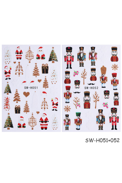 Choice SW-H051-52 قطعتان من ملصقات أظافر عيد الميلاد الكرتونية ذاتية اللصق لا...