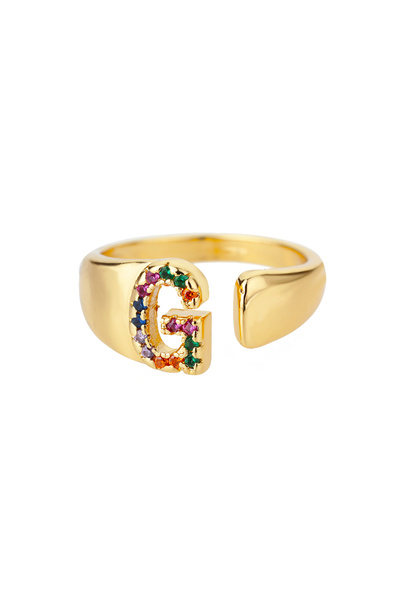 Choice Gold Color G Rainbow Zircon Letter Rings For Women Fashion Chunky Wide...