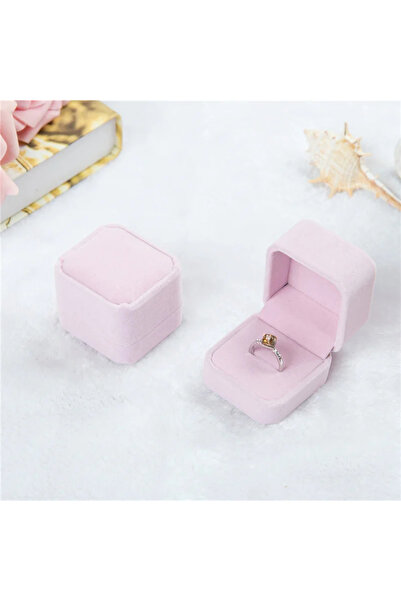 Choice صندوق خاتم وردي مستدير من الفلانيلت صندوق مجوهرات مزخرف صندوق تخزين شا...