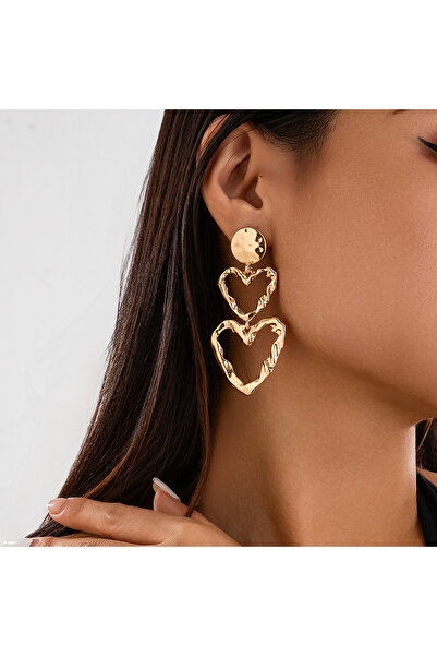 Choice أقراط متدلية ذهبية اللون من PuRui على شكل قلب غير منتظم مجوف للنساء، ق...