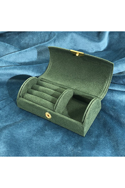 Choice صندوق تخزين مجوهرات محمول من المخمل عالي الجودة باللون الأخضر الداكن، ...