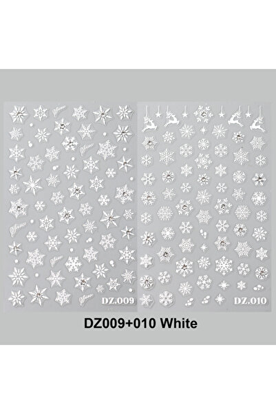 Choice DZ.009-010 ملصقات أظافر بيضاء على شكل ندفة ثلجية مع أحجار الراين الكري...