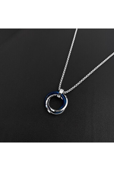 Choice 4 قلادة للرجال هيب هوب بثلاث حلقات من الفولاذ التيتانيوم لا تتلاشى، بسيطة، راقية، شخصية بسيطة.