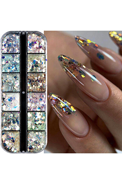 Choice F-272 12 شبكة لامعة حورية البحر سداسية الشكل طلاء أظافر لامع الترتر مر...