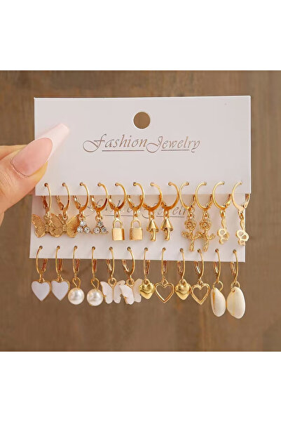 Choice AYA5598603 36 Pcs Boho Heart Hoop Earring Set for Women Gold Color Boh...