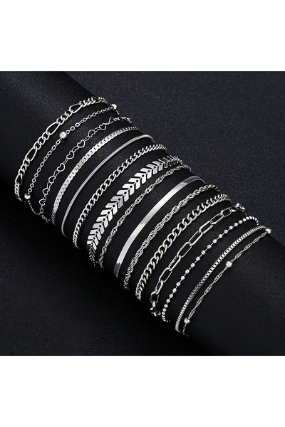 Choice AYA6244901HB مجموعة أساور معدنية فضية أنيقة مكونة من 15 قطعة للنساء بت...