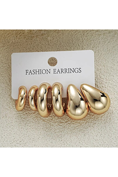 Choice مجموعة من 3 أقراط دائرية مطلية بالذهب على شكل قطرة ماء مكونة من 6 قطع ...