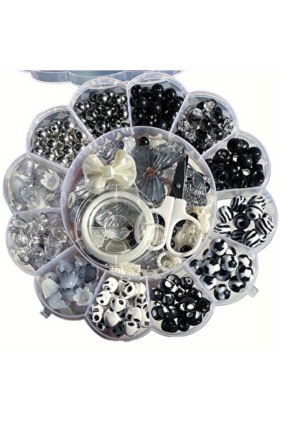 Choice صينية زهور البرقوق MH-13-11 ذات 13 شبكة باللونين الأبيض والأسود، وسلسلة هاتف محمول DIY، ولفافة من الخيوط و