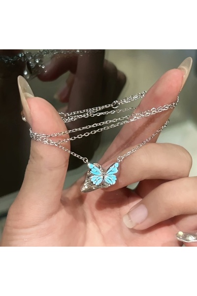 Choice Steel color Butterfly lamp necklace female simple light luxury fashion...