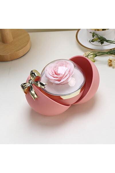 Choice صندوق هدايا على شكل وردة أبدية محفوظة بقوس دائري وردي بدون مجوهرات، قل...