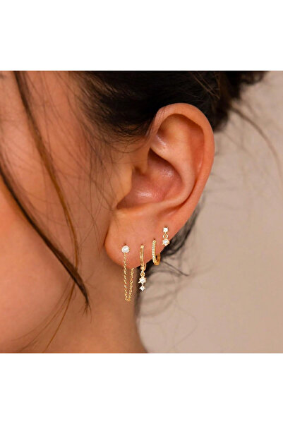 Choice WA7279-1 أقراط دائرية نسائية من الزركونيا المكعبة البيضاء باللون الذهب...