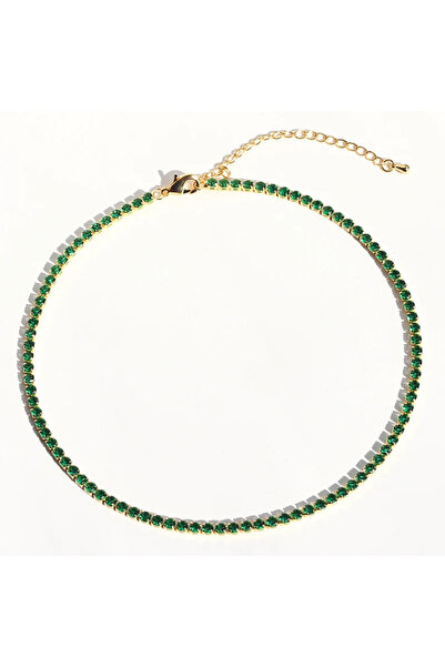 Choice قلادة سلسلة تنس لامعة من صف واحد مرصعة بأحجار الزركون المكعب الأخضر AA...