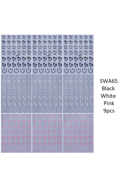 Choice SWA65-9 قطع من ملصقات فن الأظافر لعيد الحب، 3D خطوط سوداء وبيضاء ووردي...