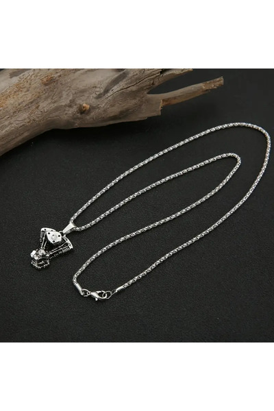 Choice قلادة على شكل محرك دراجة نارية مطلية بالفضة بتصميم قوطي أنيق للرجال مج...