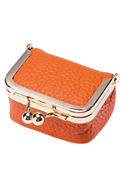 Choice محفظة نقود معدنية صغيرة من الجلد الطبيعي باللون البرتقالي، صندوق مجوهر...