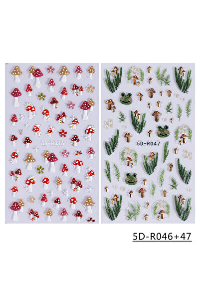 Choice 5D-R046 47 قطعتين من ملصقات أظافر الفطر المنقوشة 5D ضفدع لطيف فطر بتلا...