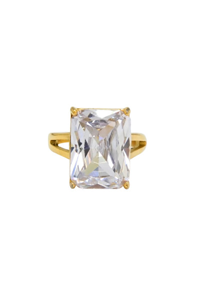 Choice 8 حلقات من الفولاذ المقاوم للصدأ مرصعة بالزركونيا المربعة الكبيرة الشفافة باللون الأبيض اللامع ذات القاعدة العالية الفريدة