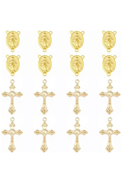 Choice AECH07-04399 Golden Style Rosary Cross Charms Center Medal with Alloy Crucifix Cross Charm Oval Chan