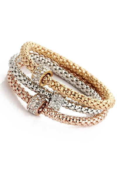 Choice ASL70143D طقم نسائي من 3 قطع سوار على شكل قلب وتاج وفراشة وبومة مطلي بالذهب الوردي باللون الفضي