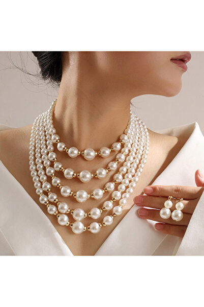 Choice Color Kymyad Jewelry Sets Simulated Pearl Beads Multilayer Necklace Ea...