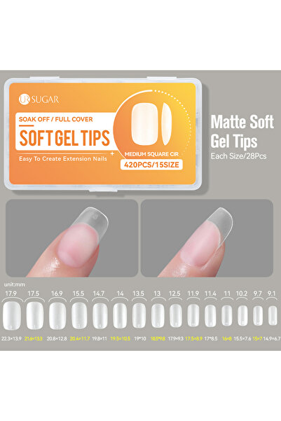 Choice 61705-3 UR SUGAR 420PCS/Box Gel Soft Gel Tips Short Almond Mixed Size Nail Tips Fake Nails Full Cove