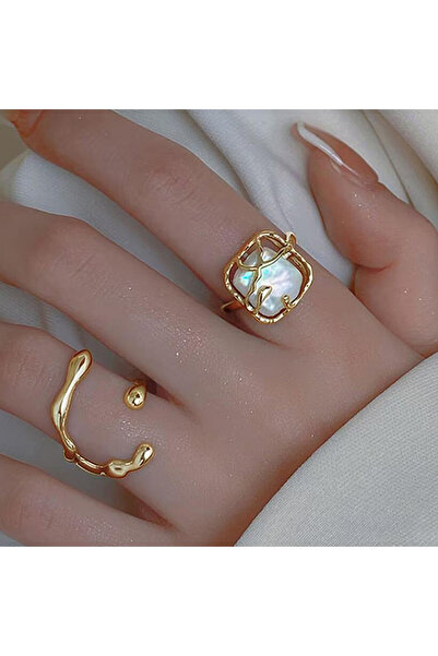 Choice CS5628203JCA5 طقم خواتم ذهبية اللون غير منتظمة أنيقة بتصميم هندسي Y2K للنساء المراهقات، بتصميم شخصية C