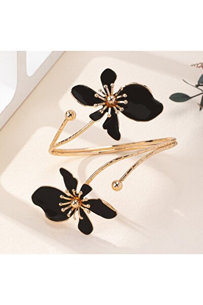 Choice خلخال أسود أنيق قابل للتعديل بنقشة زهور للنساء، مناسب للصيف، مناسب للقدمين