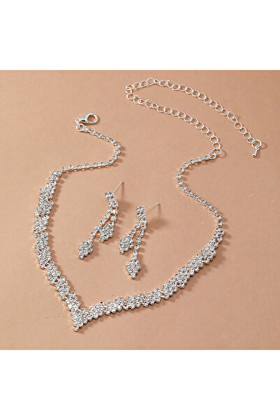 Choice مجموعة مجوهرات A2 1 قطعة من قلادة وأقراط وسوار مرصعة بأحجار الراين اله...