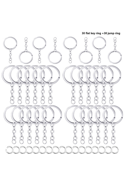 Choice Silver 60 pieces Flat key ring chain and jump Ring bulk Kit accessorie...
