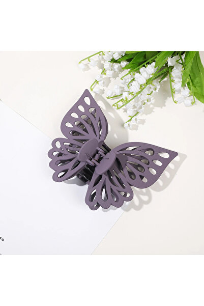 Choice دبوس شعر فراشة أرجواني غامق منقوش بمشبك سمكة قرش مزدوج الطبقات، مشبك ك...