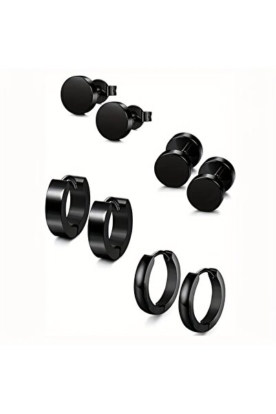 Choice 4pairs Black 8 Pairs/Set Stainless Steel Hoop Earrings Stud Earrings F...