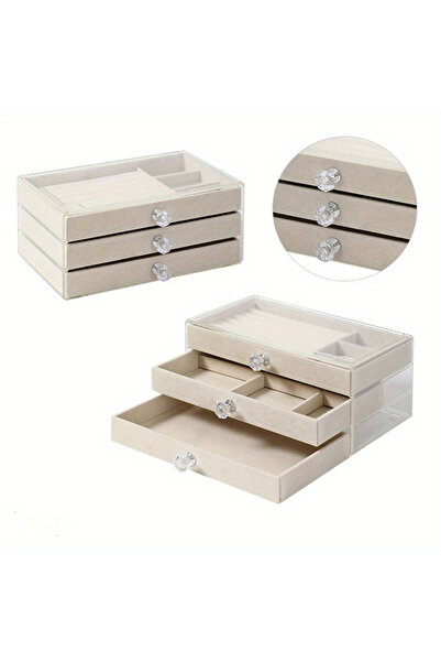Choice Beige 1PC. Simple Fashion Acrylic Drawer Type Jewelry Storage Box, Sui...