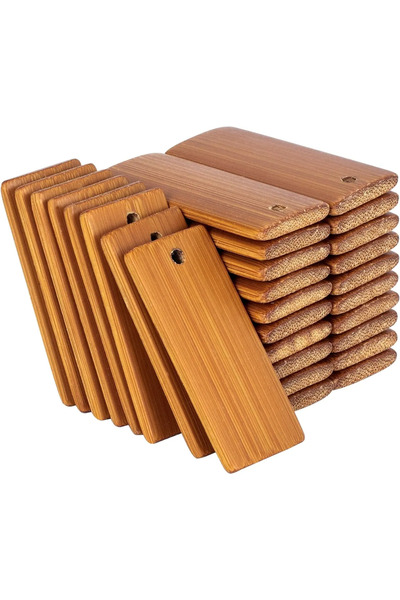 Choice 50pcs 50Pcs Natural Wood Blanks 45x20mm Bamboo Tags For Keychain Rings...