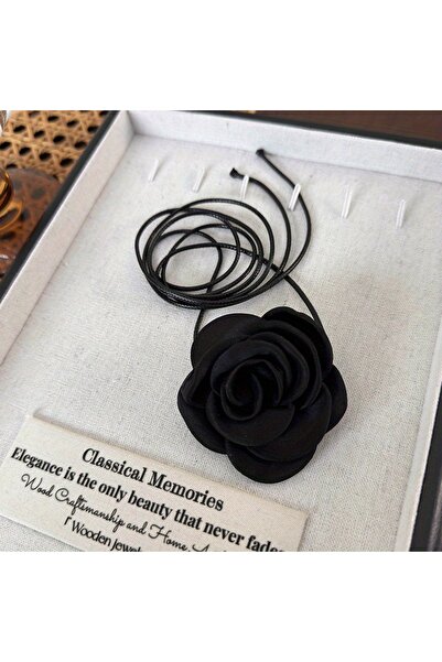 Choice قلادة عنق على شكل زهرة ورد عصرية من النوع D، قلادة عنق سوداء مزينة بزهرة الكاميليا وحبل شمعي