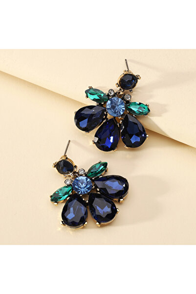 Choice قلادة فاخرة بتصميم هندسي من الكريستال اللامع باللون الأزرق الداكن لحفل...