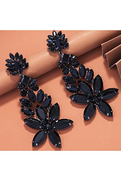 Choice أقراط سوداء جديدة على شكل زهرة سوداء، أقراط من حجر الراين المبالغ فيها...