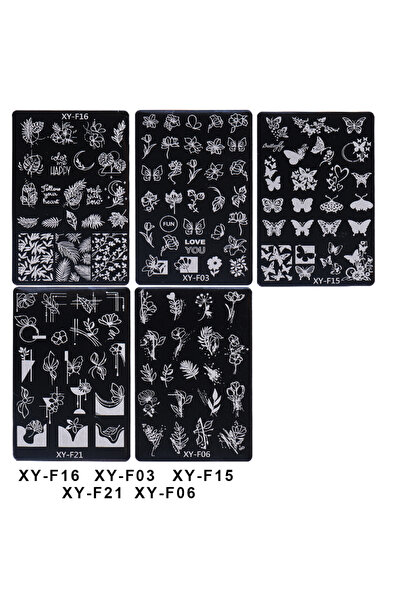Choice XY-F03-06-15-16-21 5 قطع/مجموعة من ألواح ختم الأظافر على شكل أوراق زهو...