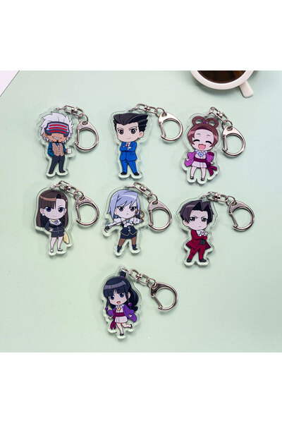 Miniso 5 cm 8 Anime Ace Attorney Acrylic Car Keychain Accessories Trendy Kawa...