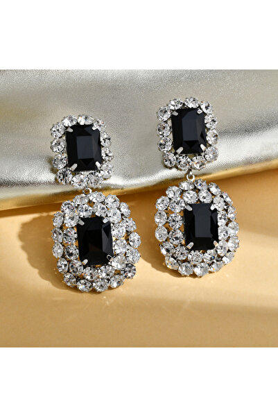 Choice أقراط روديوم سوداء فاخرة لامعة من الكريستال الزجاجي الأسود المثقوب بتص...