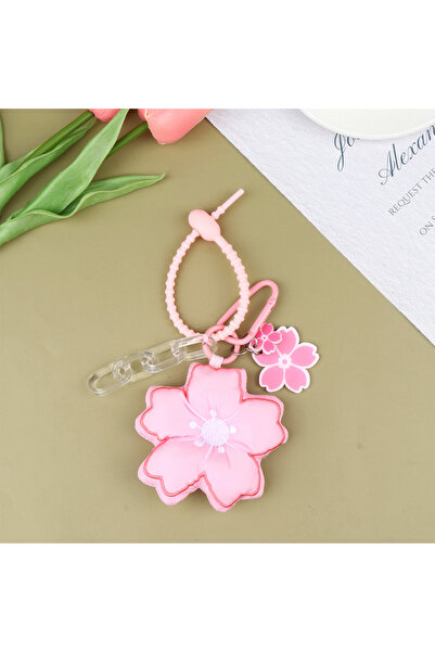 Choice B Pink Cherry Blossom Key Chain Fabric Sakura Pendant Cute Flower Key ...