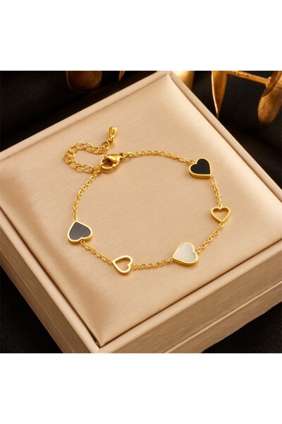 Choice سوار كلاسيكي بسيط على شكل قلب من الفولاذ التيتانيوم باللونين الذهبي وا...