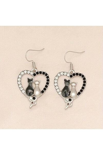 Choice أقراط متدلية بتصميم قطتين باللونين الأبيض والأسود من هويتان، رقم المود...