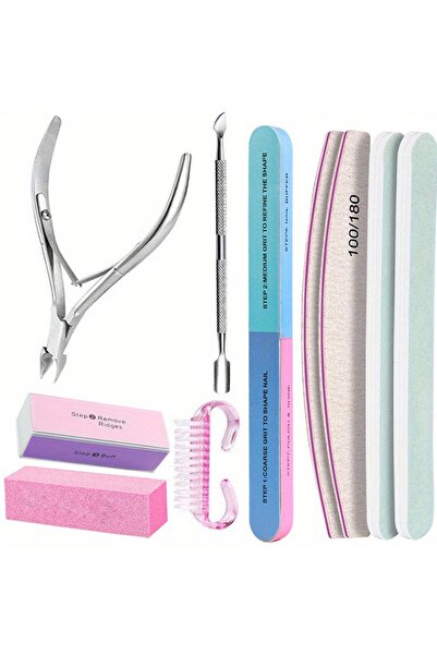 Choice style2 10 قطع/مجموعة أدوات تجميل الأظافر 100/180 حبيبات احترافية، مبرد أظافر، إسفنجة، فرشاة، مقص أظافر