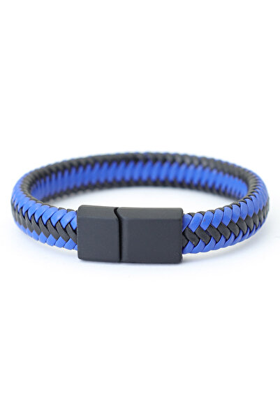 Choice Dark Blue Noter Men Leather Bracelet Bangle Black Braided Magnetic Cla...