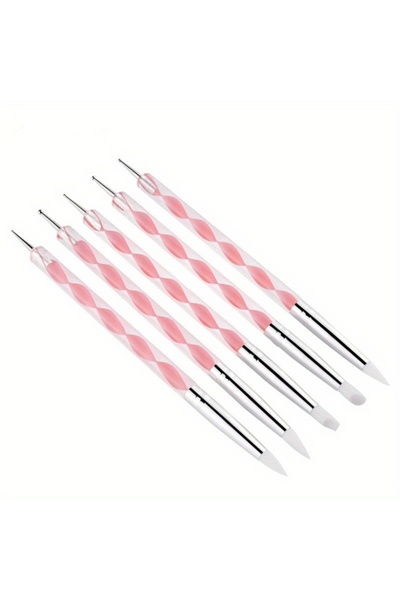 Choice 5pc 5Pcs 2 Way Nail Art Acrylic Silicone Point Flower Nail Pen Stainless Steel Dotting Tools Marblei